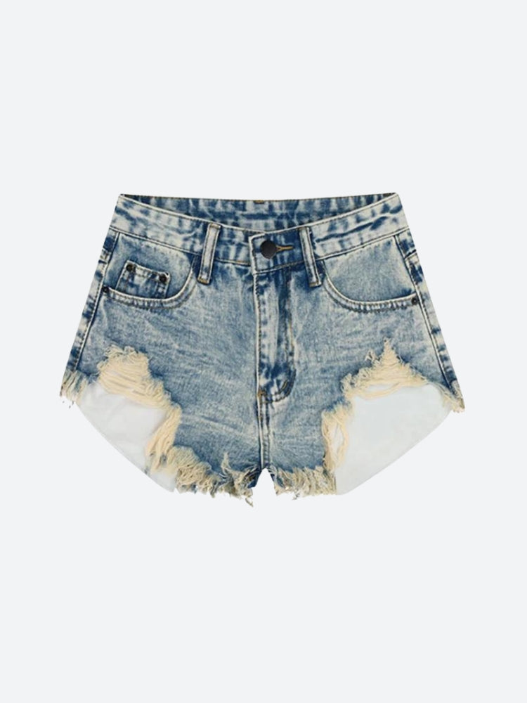 Grunge Tasseled Denim Shorts