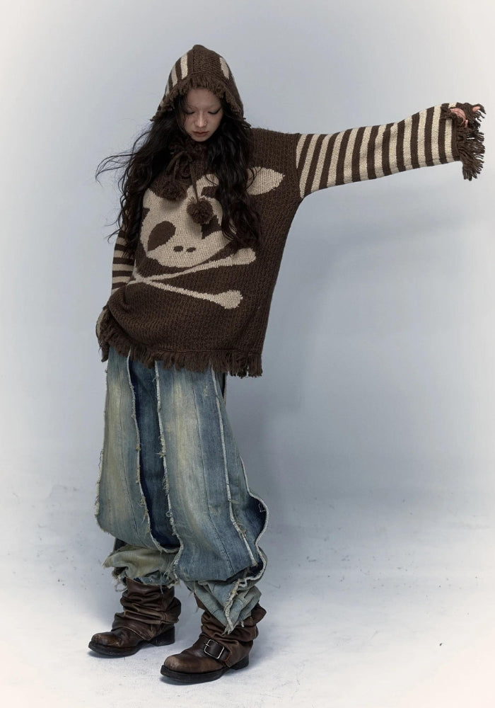 Grunge Tasseled Hooded Sweater