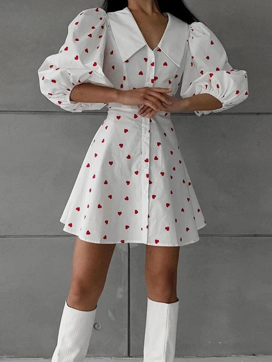 Heart Balloon Sleeve Mini Dress