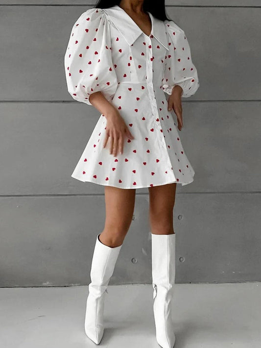 Heart Balloon Sleeve Mini Dress