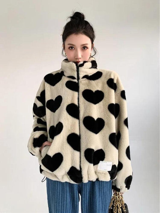 Heart Pattern Teddy Jacket