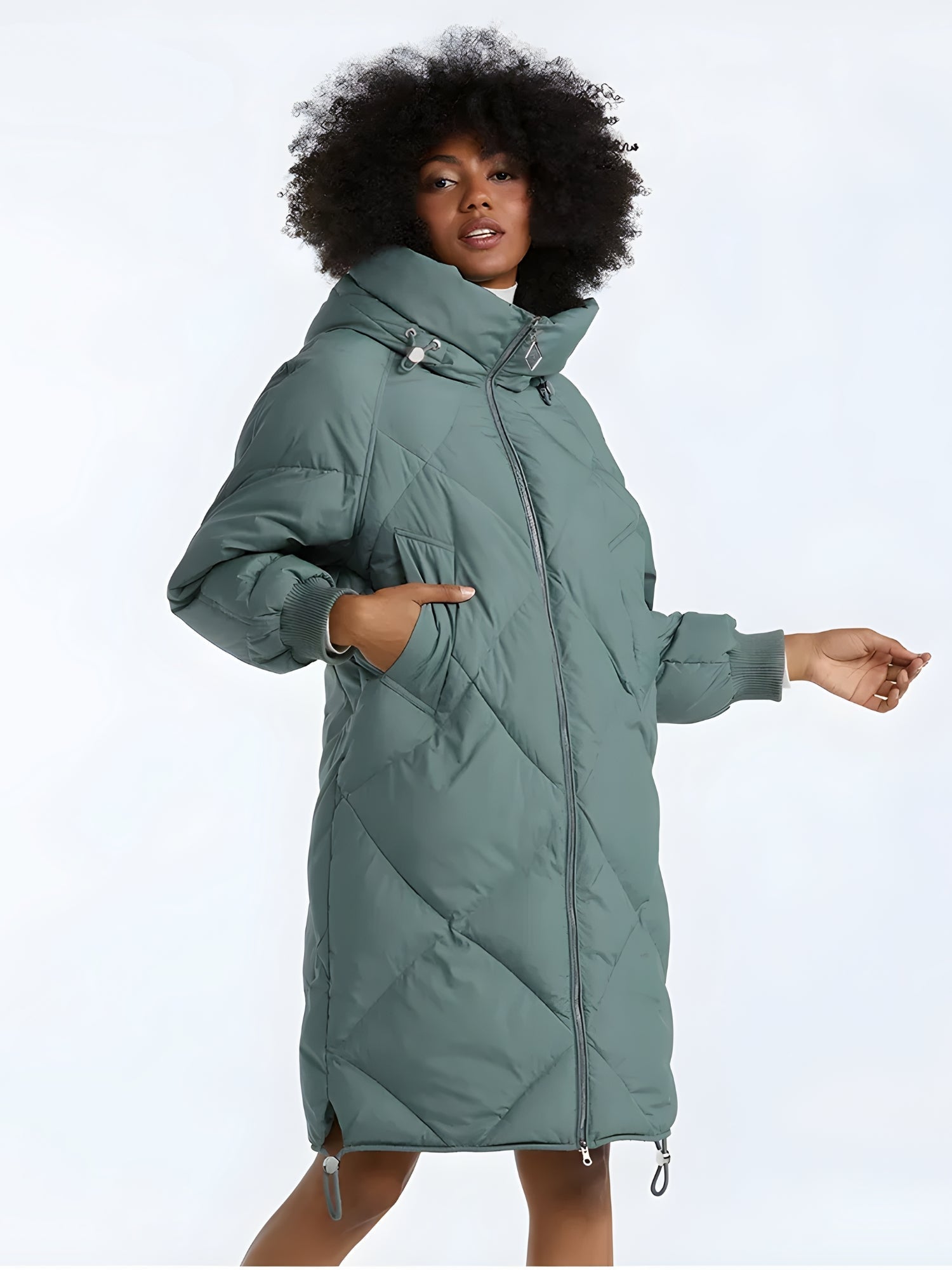 Hooded Zip-Up Long Puffer Coat