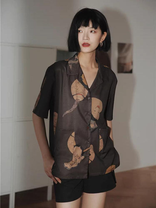 Japanese Art Short Sleeve Blouse