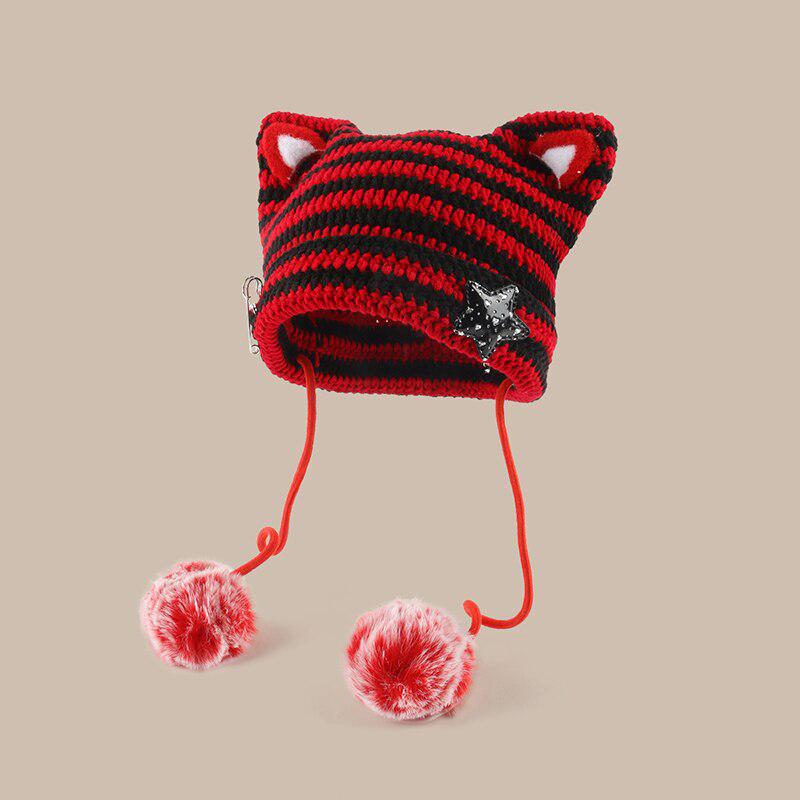 Kawaii Cat Ear Pom-Pom Beanie