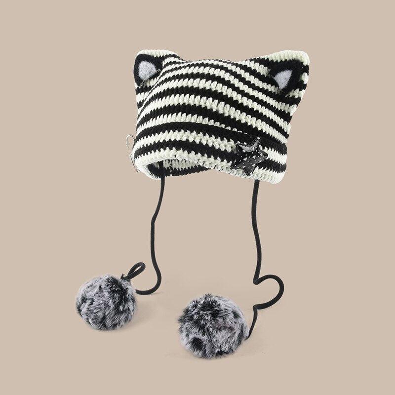 Kawaii Cat Ear Pom-Pom Beanie