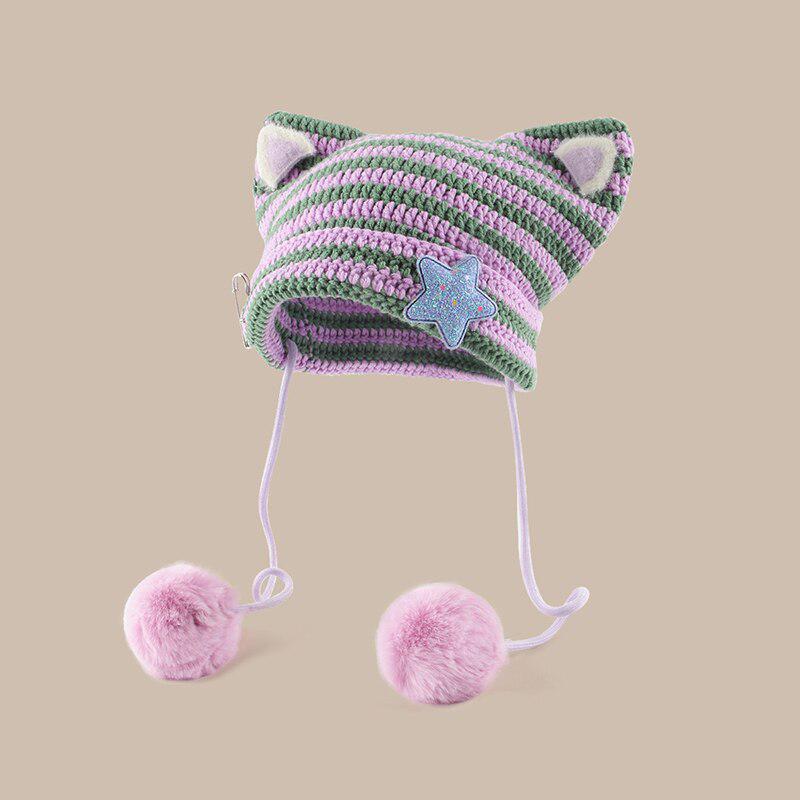 Kawaii Cat Ear Pom-Pom Beanie