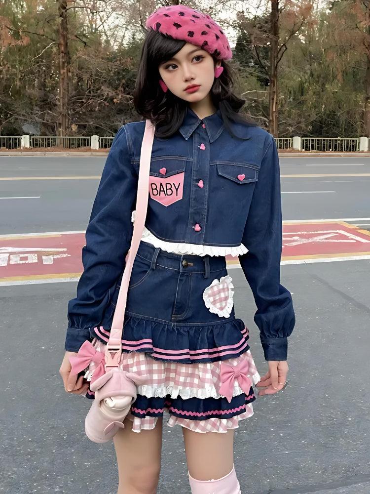 Kawaii Layered Denim Mini Skirt