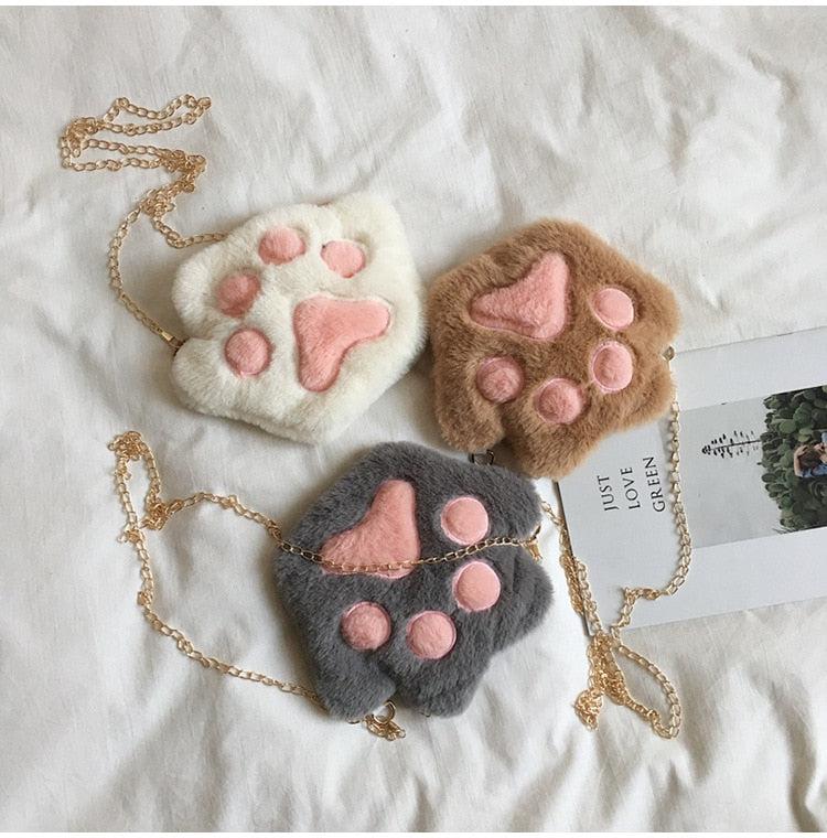 Kawaii Plush Paw Crossbody Bag