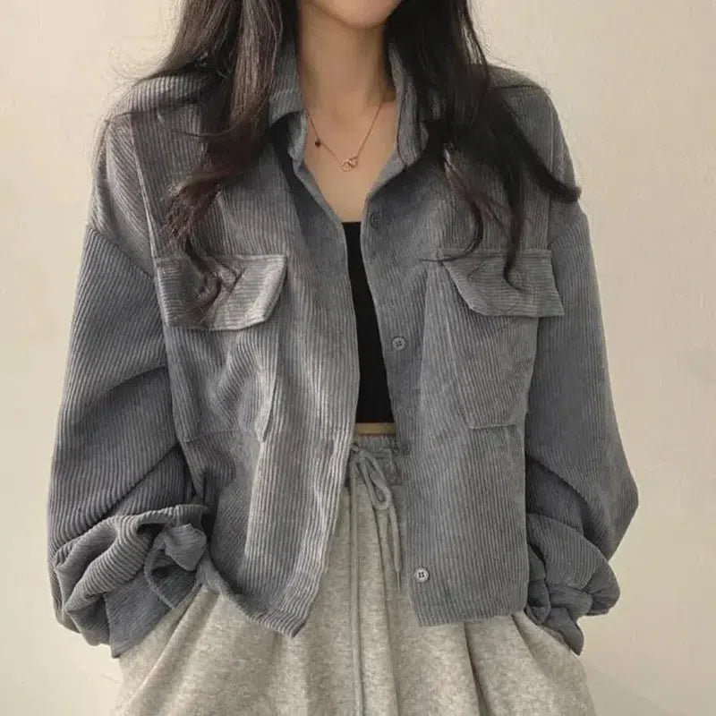 Light Academia Cropped Corduroy Jacket