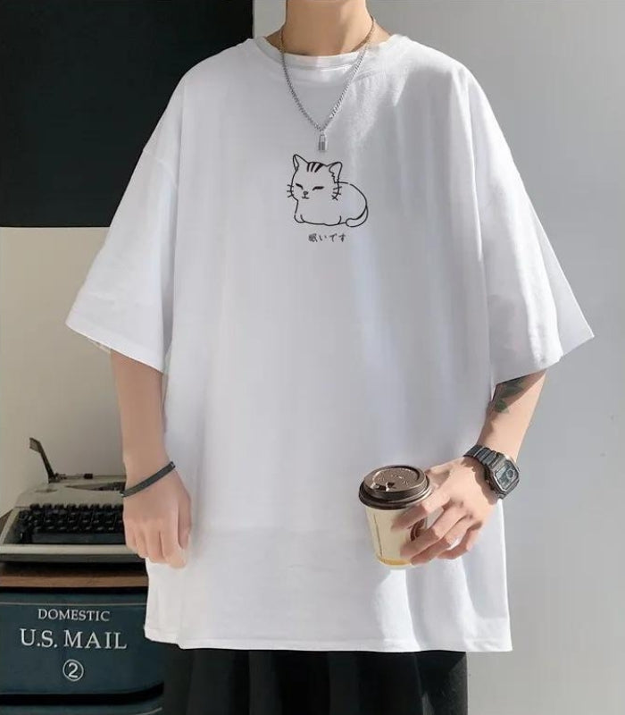 Lying Cat Drop Shoulder Tee