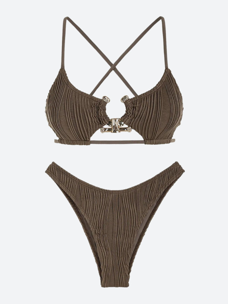 Metal Hardware Criss Cross Bikini Set