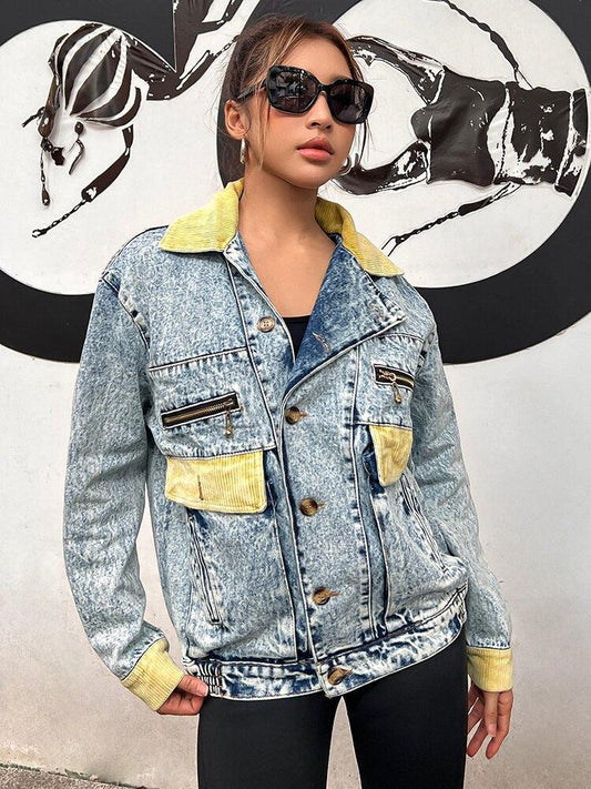 Mid Wash Patchwork Denim Jacket