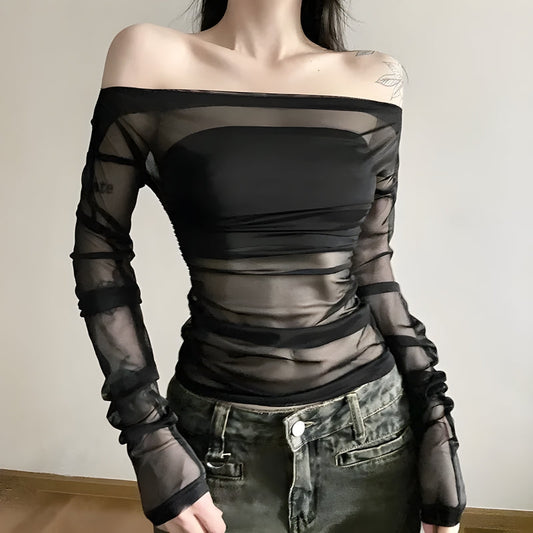 Off Shoulder Mesh Top