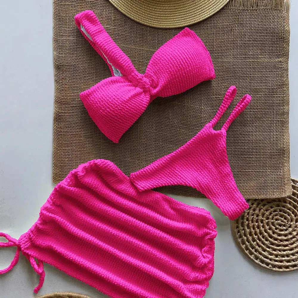 One Shoulder Cut Out Three Piece Bikini Set