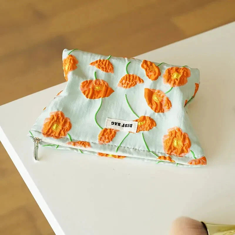 Orange Flowers Makeup Bag