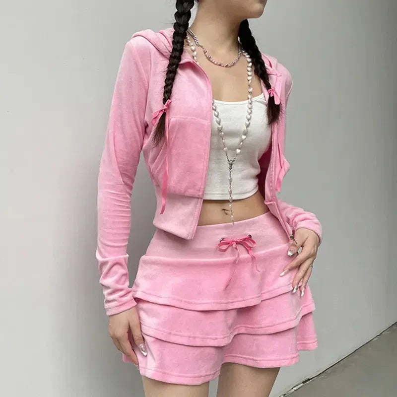 Pink Aesthetic Skirt & Hoodie Two Piece Set