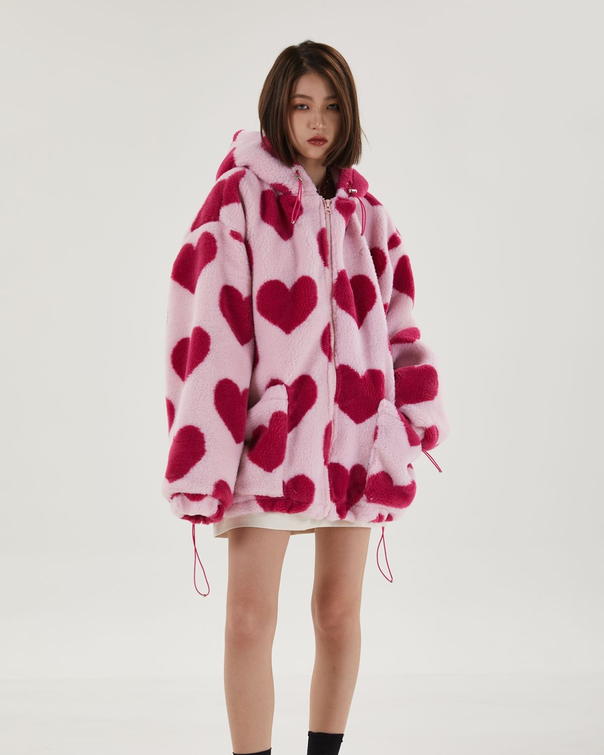 Pink Heart Pattern Hooded Jacket