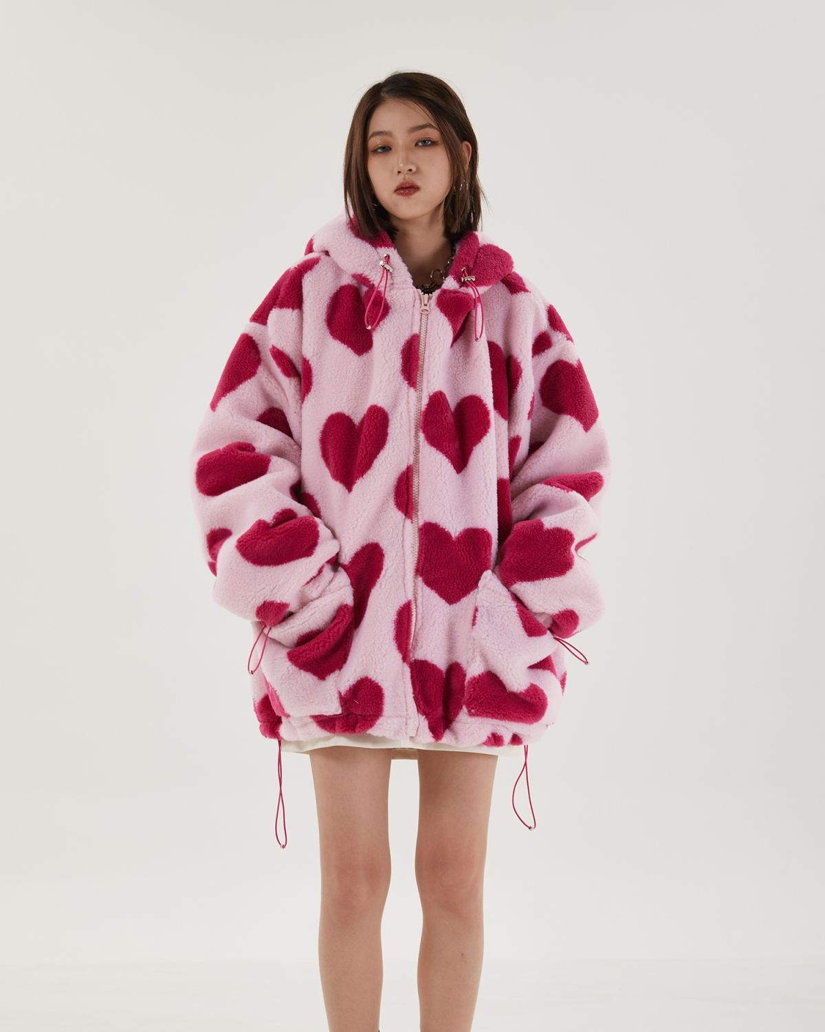 Pink Heart Pattern Hooded Jacket