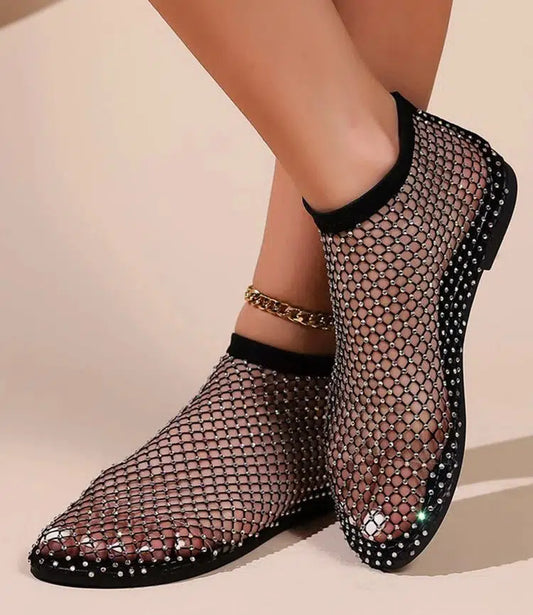 Rhinestone Fishnet Ballerina Flats