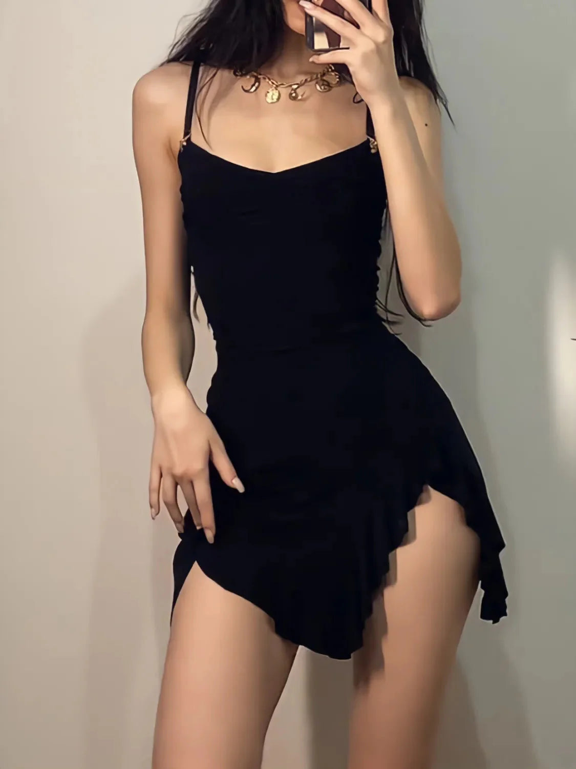 Ruffled Slit Bodycon Mini Dress