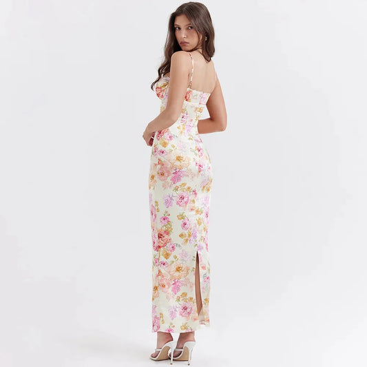 Satin Floral Pencil Maxi Dress