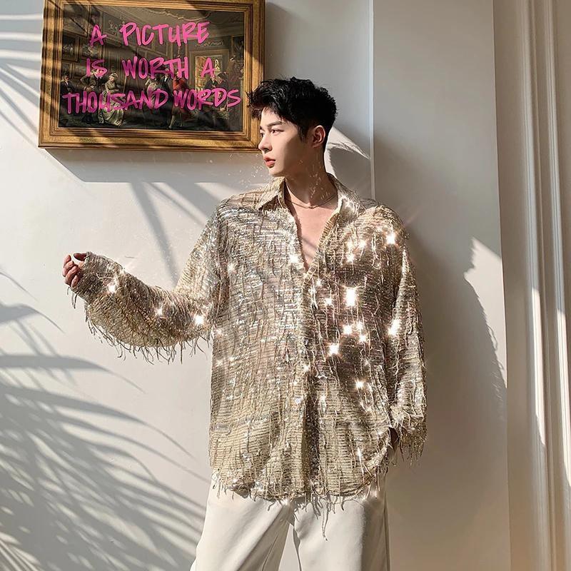 Shiny Sequin Sheer Shirt