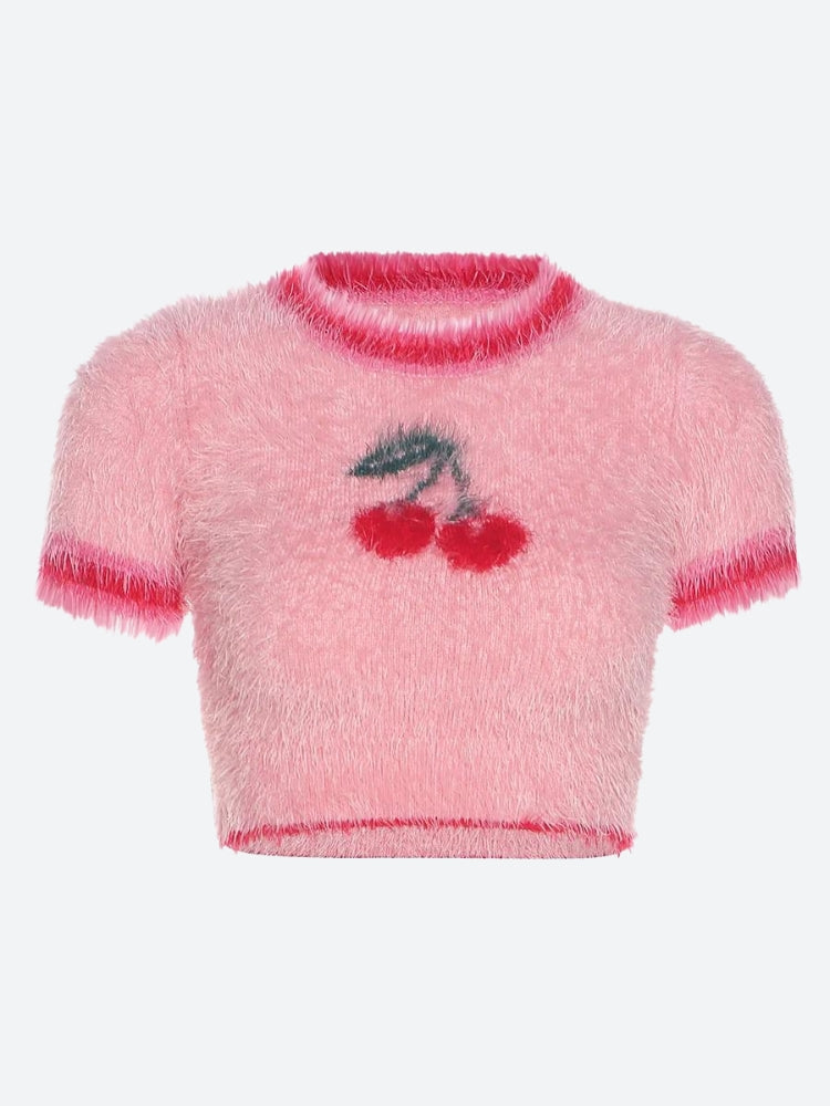 Soft Girl Cherry Fluffy Crop Top