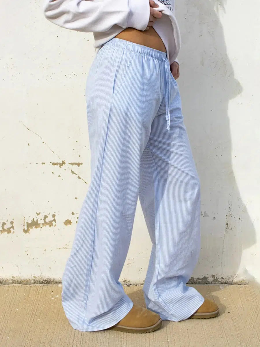 Soft Girl Drawstring Striped Pants