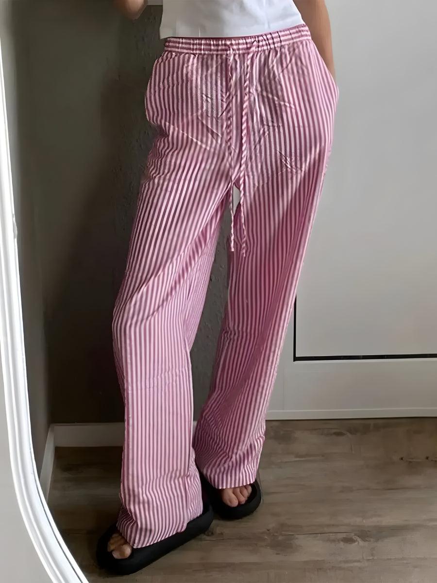 Soft Girl Drawstring Striped Pants