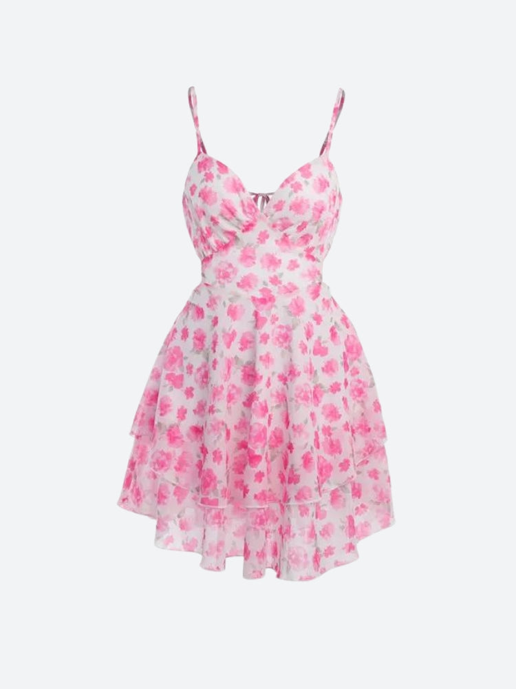 Soft Girl Floral Backless Chiffon Mini Dress