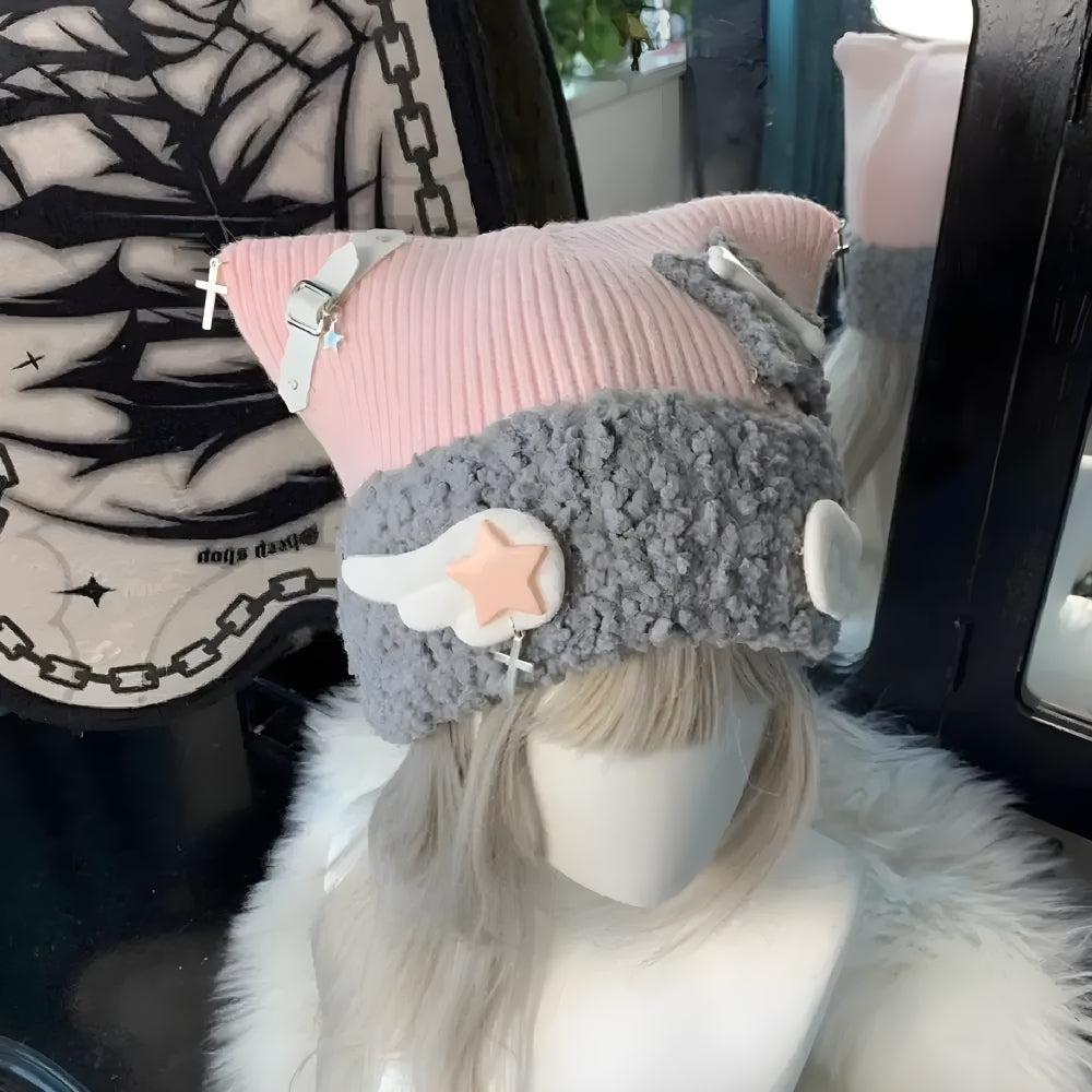 Soft Girl Kawaii Wings Knitted Beanie