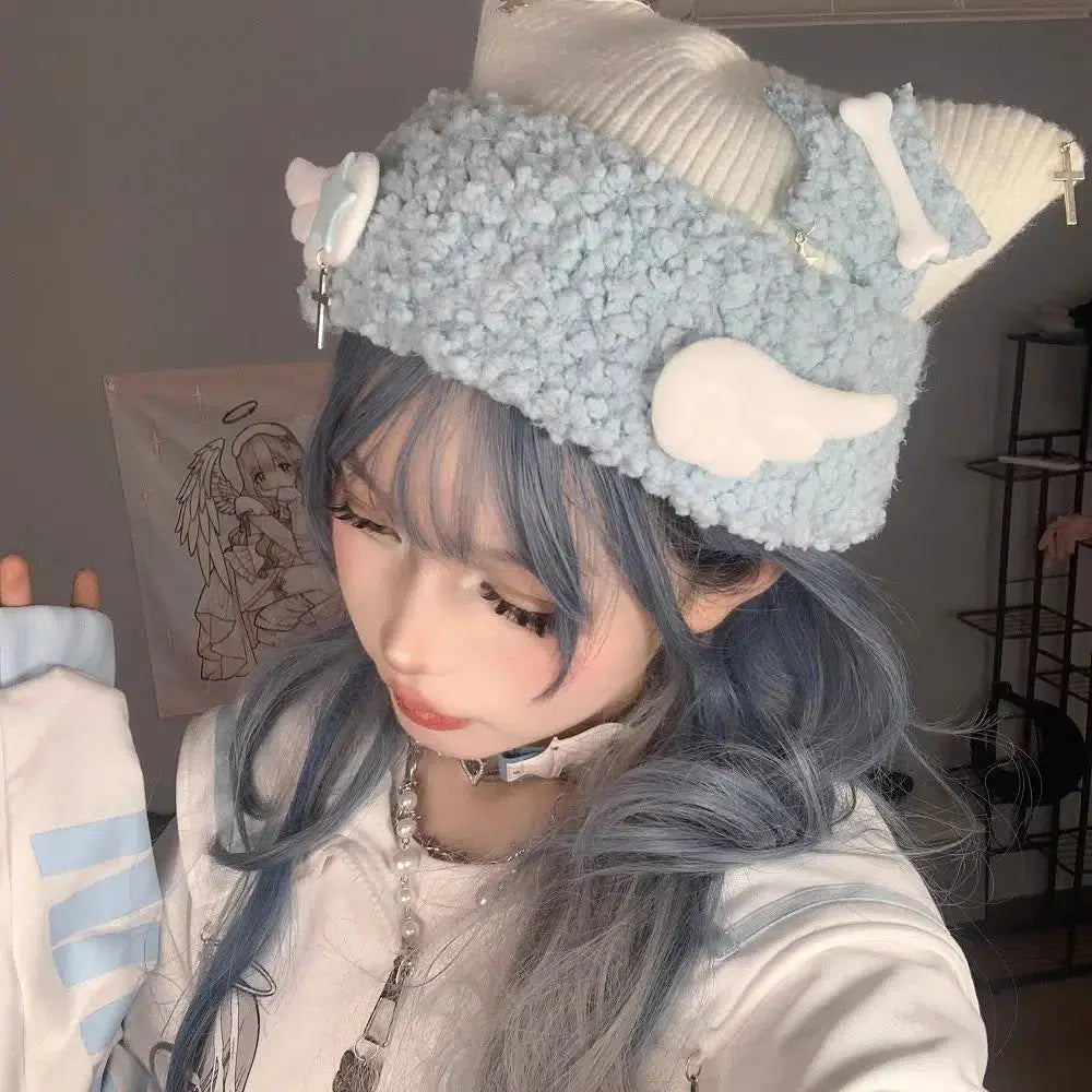 Soft Girl Kawaii Wings Knitted Beanie