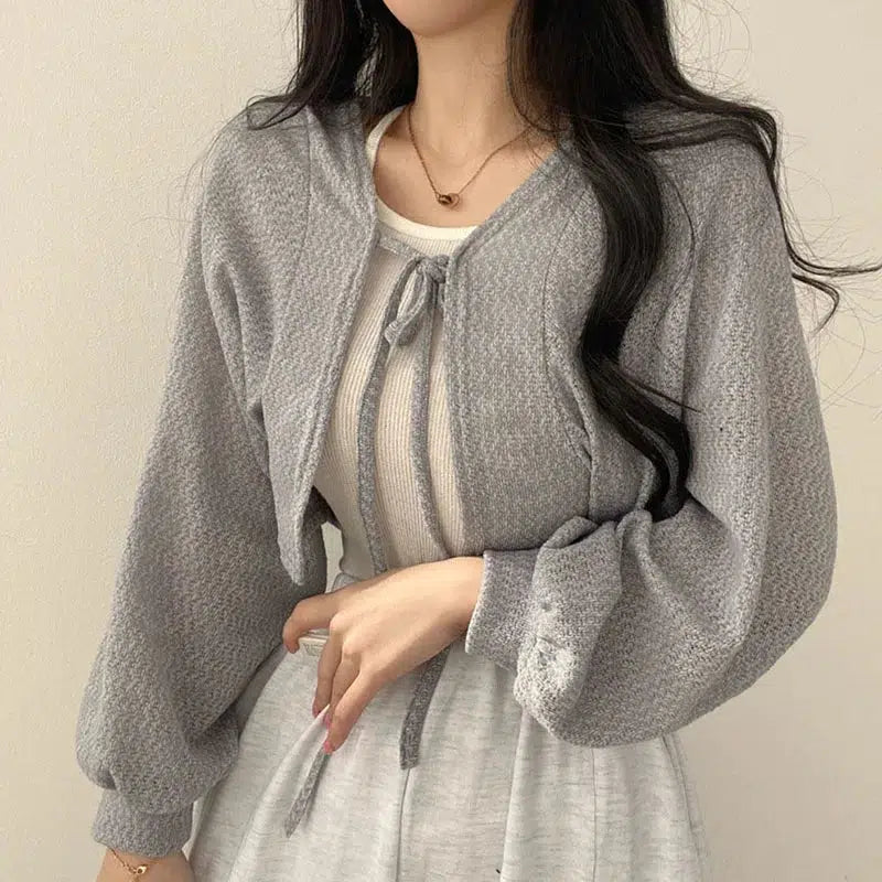 Soft Girl Lace Up Crop Cardigan