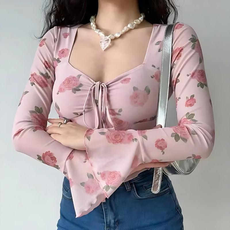 Soft Girl Rose Garden Mesh Top