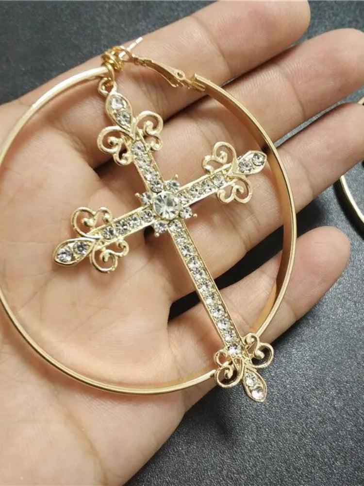 Sparkle Cross Hoop Earrings