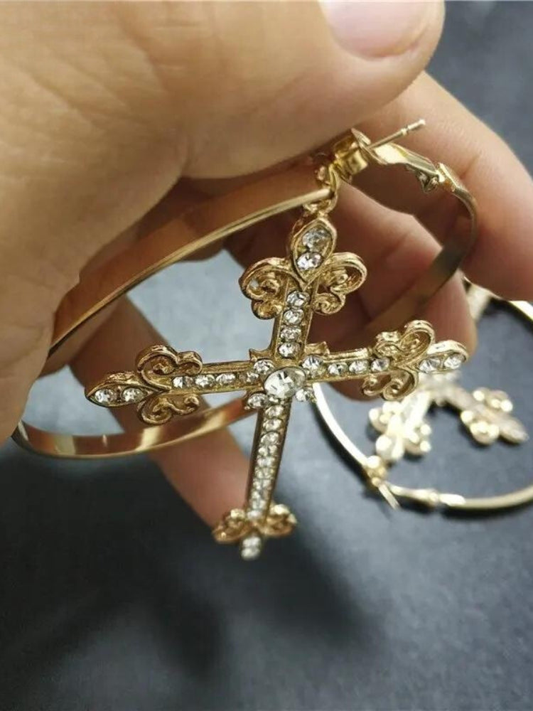 Sparkle Cross Hoop Earrings