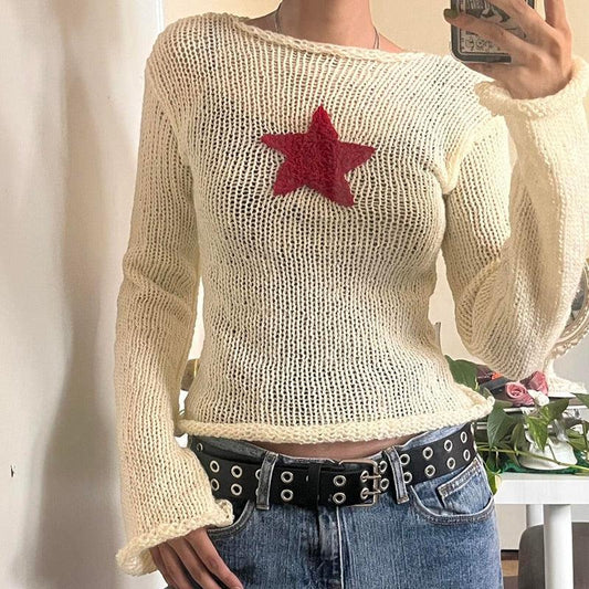 Star Embroidery Knitted Top