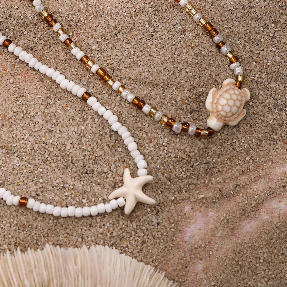 Starfish & Turtle Beaded Two-Pack Necklace Set