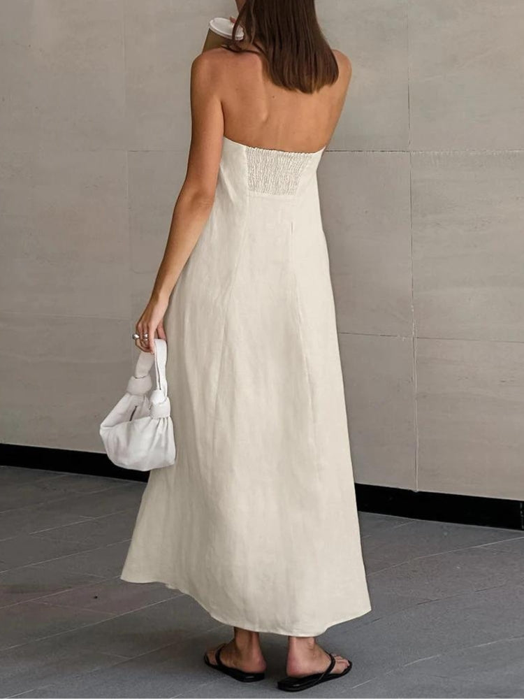 Strapless Linen Midi Dress