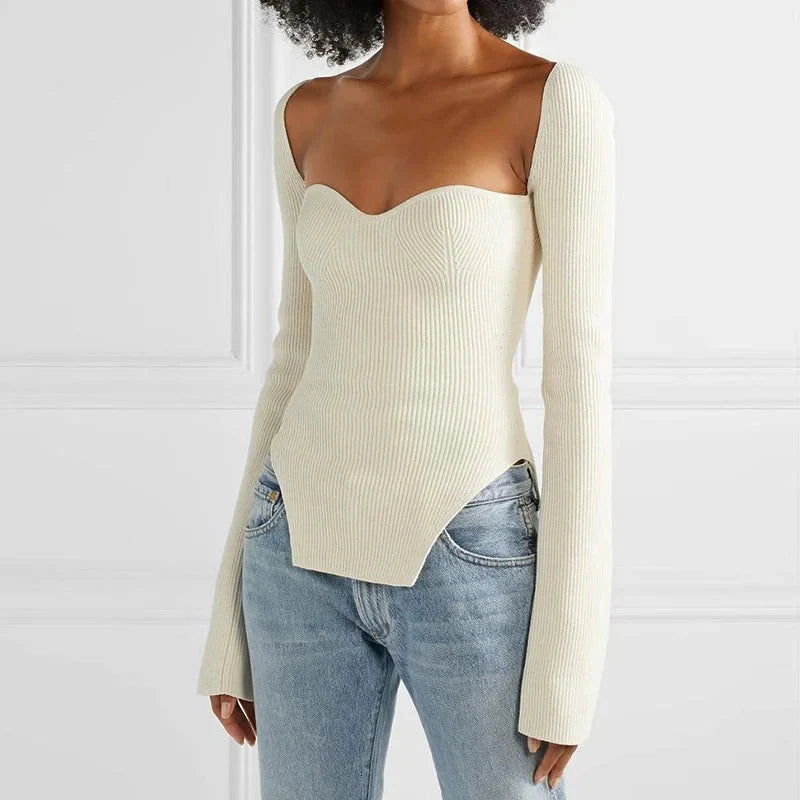 Sweetheart Neckline Knitted Top