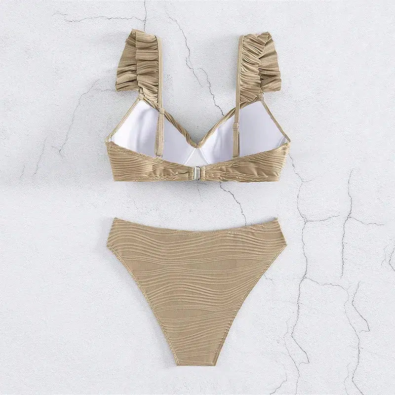 Twisted Bust Ruffled Straps Bikini Set