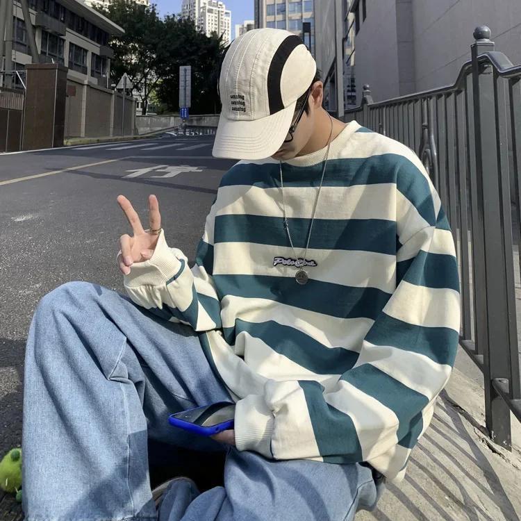 Unisex Embroidered Striped Sweatshirt