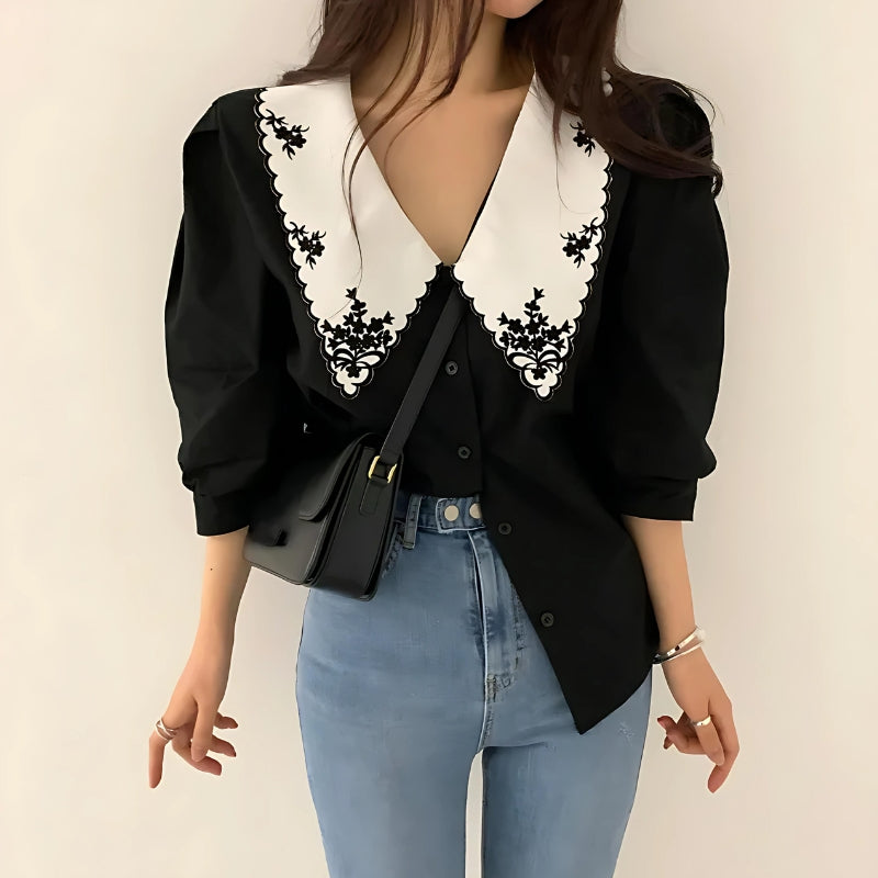 Vintage Embroidered Collar Shirt