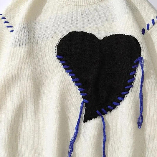 Weirdcore Heart Embroidered Sweater