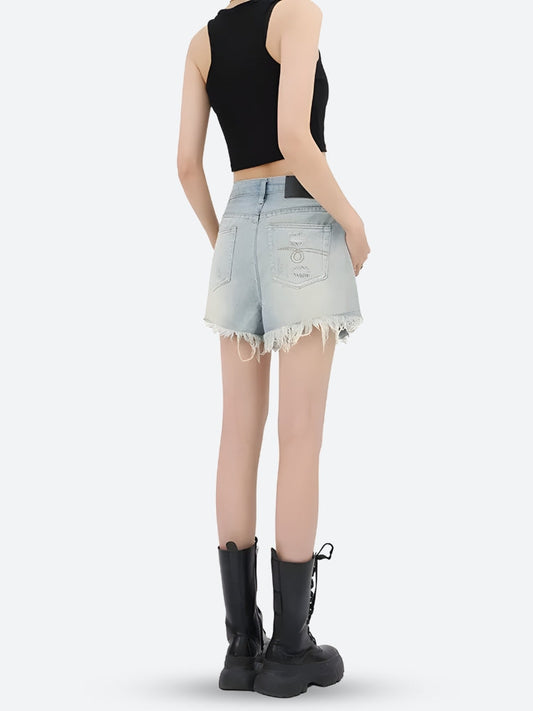 Wide Leg Ripped Denim Shorts