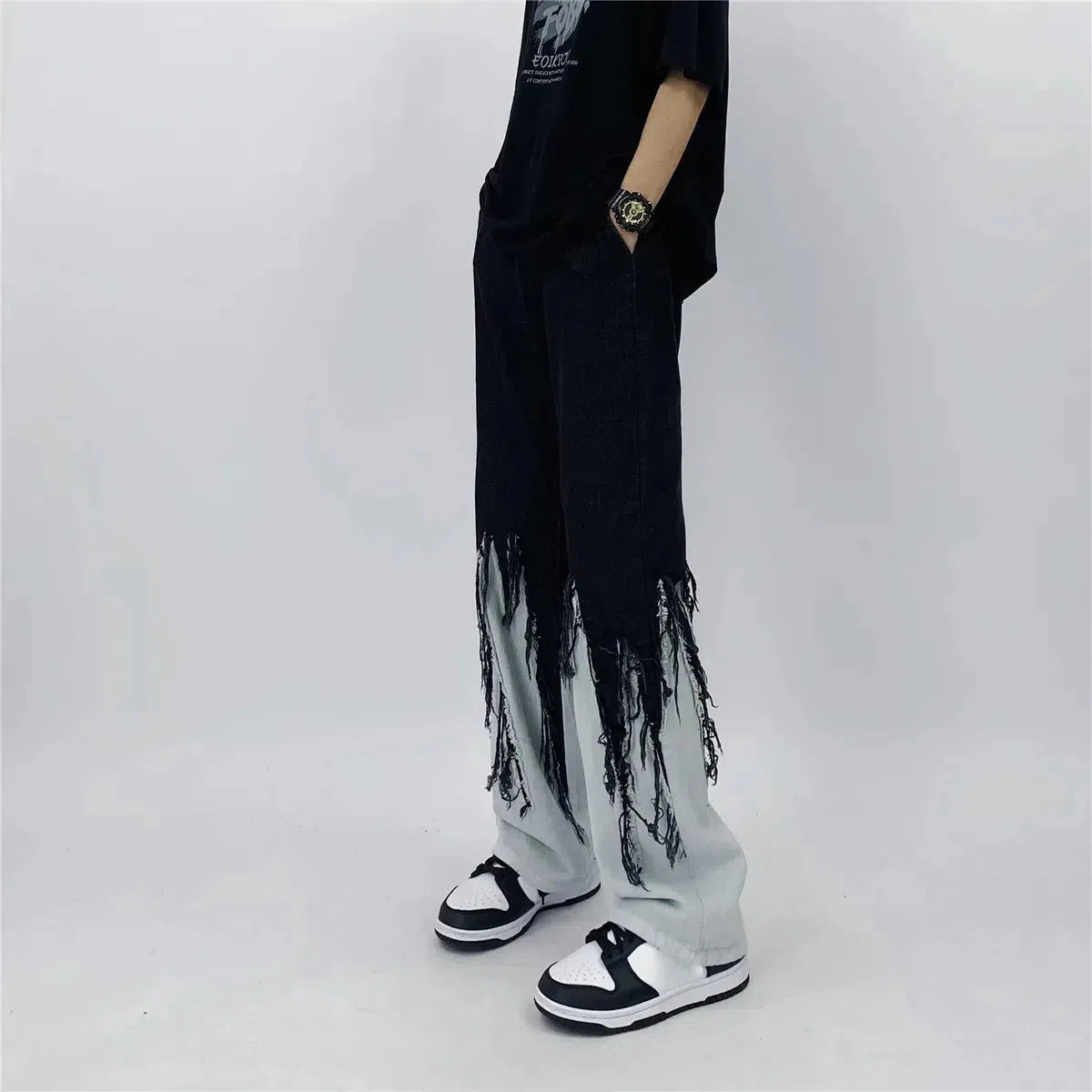 Y2K Grunge Fringed Straight Leg Jeans