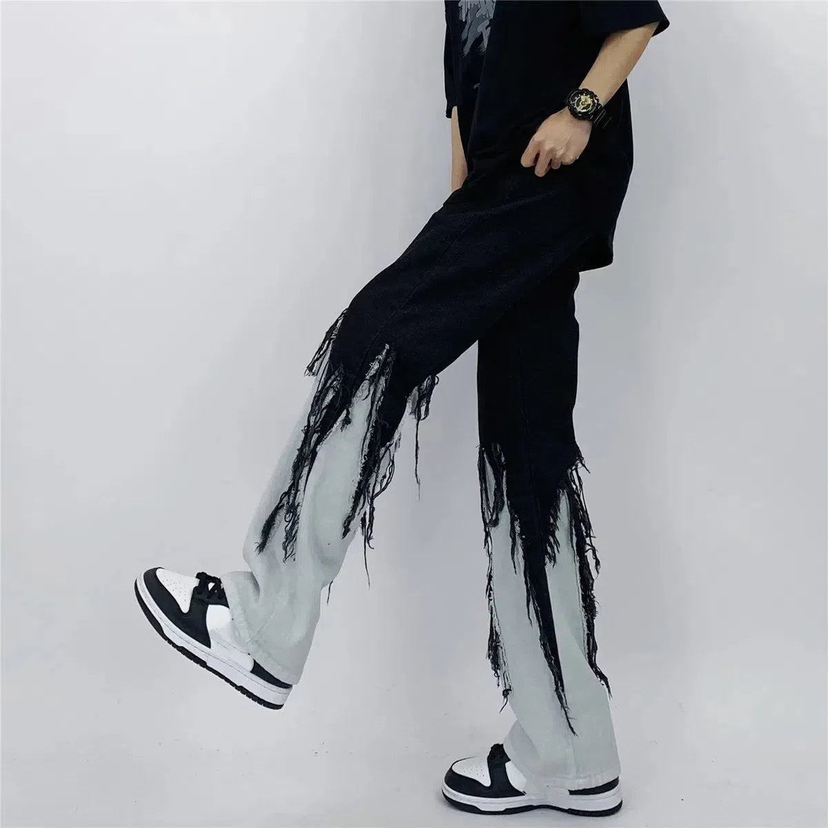 Y2K Grunge Fringed Straight Leg Jeans