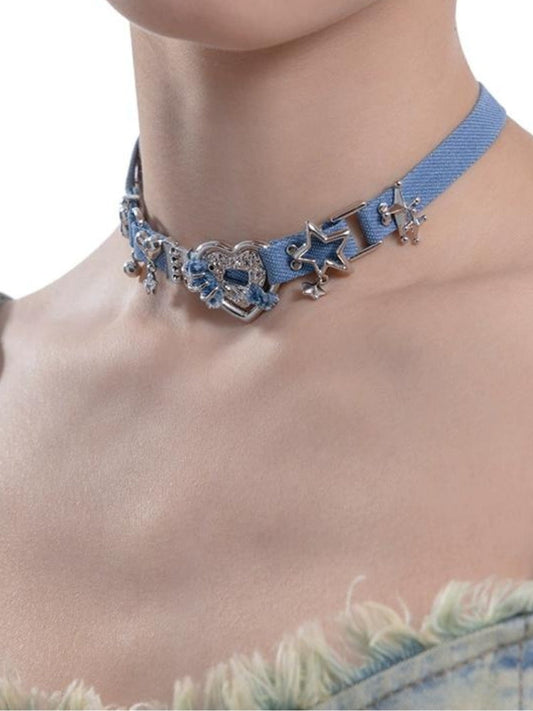 Y2K Sparkle Denim Choker Necklace