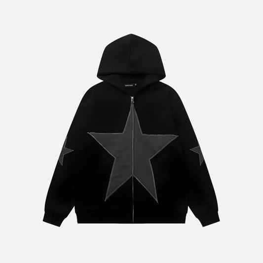 Y2K Star Patch Zip-Up Hoodie