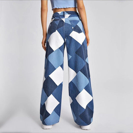 Y2K Harlequin Wide Leg Jeans